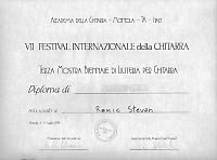 Stevan Rakić's diploma for​guitar in the Motola Italy competition