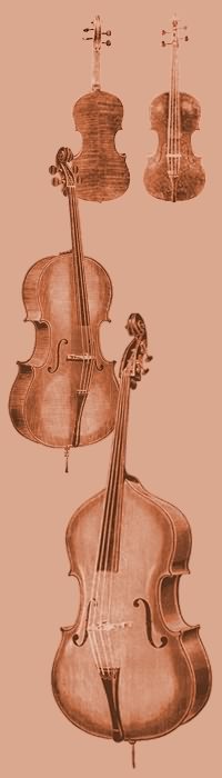 Skica gudačkih instrumenata - dve violine, violončelo i kontrabas