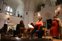 The rehearsal for the In honor of the instrument 2005 concert in Novi Sad Synagogue
